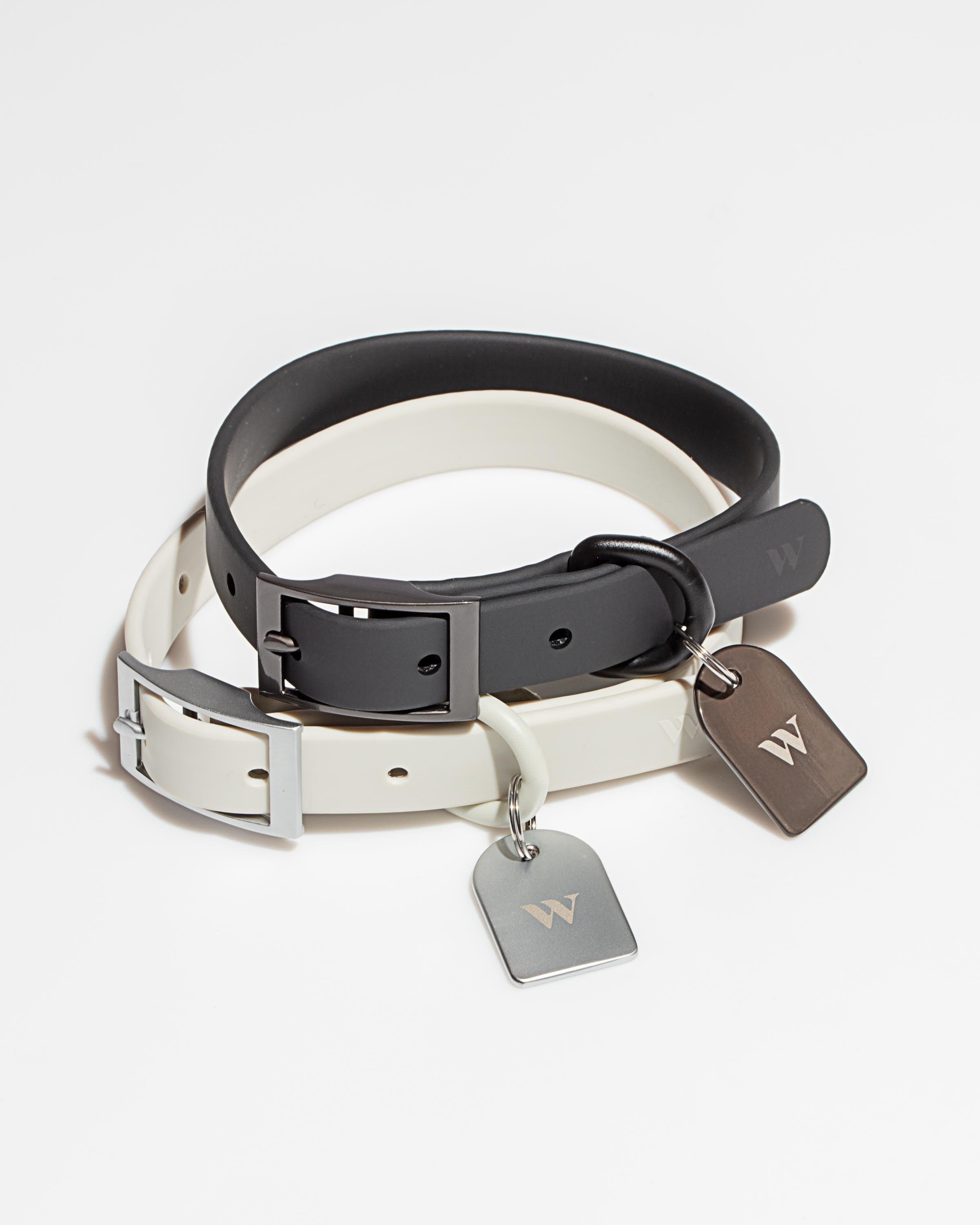SoftFlex 1 Center Ring Black Hardware Dog Collar Custom Brass Name Plate  Tag
